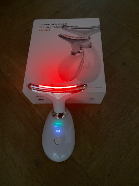 Masajeador térmico EMS para cuello, reafirmante y reafirmante, con microcorriente eléctrica y eliminador de arrugas.