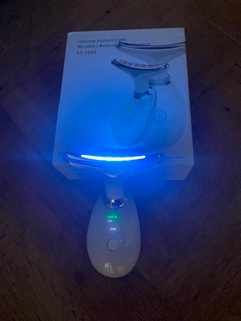 Masajeador térmico EMS para cuello, reafirmante y reafirmante, con microcorriente eléctrica y eliminador de arrugas.